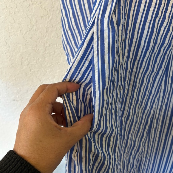 Blue & White Stripped Tie Front Maxi Shirt Dress, Coastal Chic Button Down Dress - Picture 5 of 11